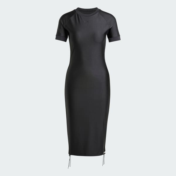 Schwarz Ruched 3-Streifen Cali T-Shirt-Kleid