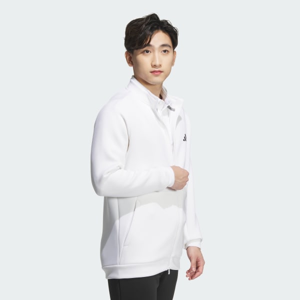 ホワイト 【ゴルフ】ダンボールニット バックロゴ 付き フルジップジャケット