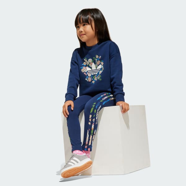 Biru Setelan Legging Crew Anak adidas Originals x Liberty London