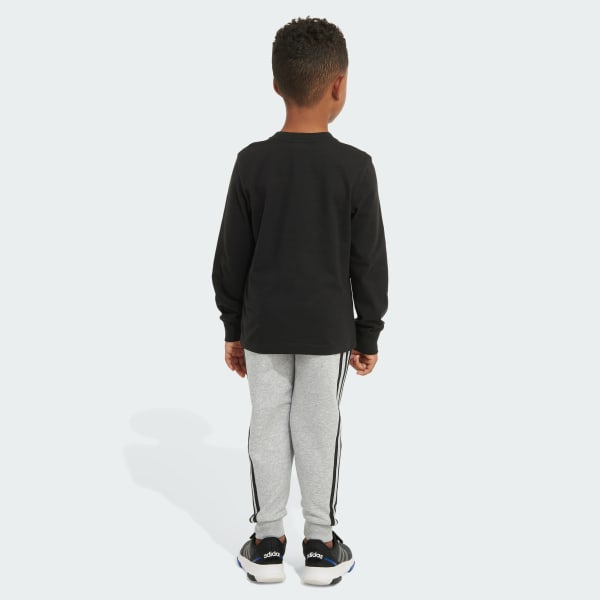 adidas Two-Piece Heather Long Sleeve Hooded Pullover & Elastic Waistband  Jogger Set - Grey, Kids' Training