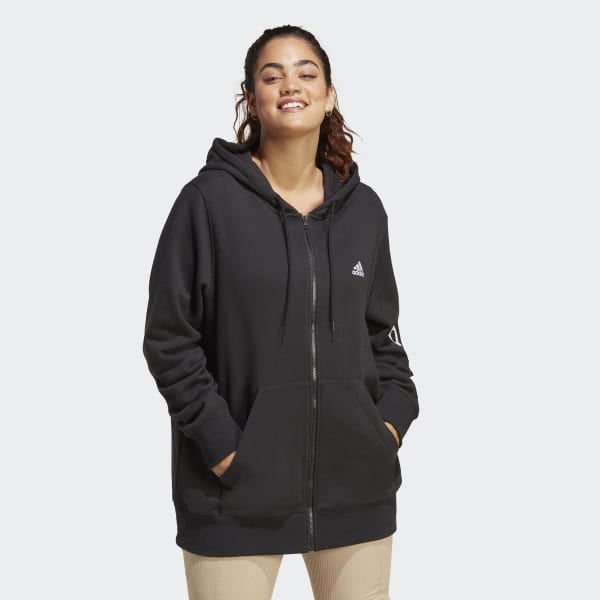 Svart Essentials Linear Full-Zip French Terry Hoodie (Plus Size)