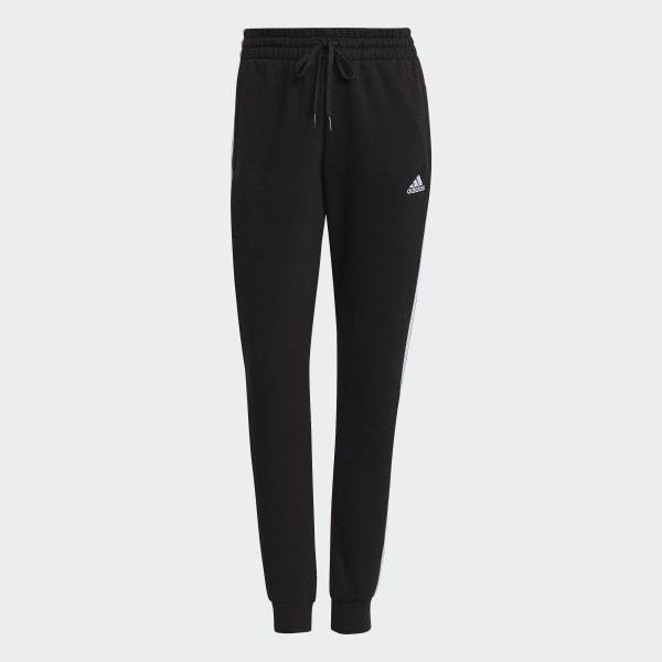 Preto Calças em Fleece 3-Stripes Essentials