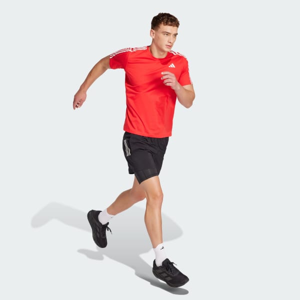 สีแดง เสื้อยืด Own the Run 3-Stripes