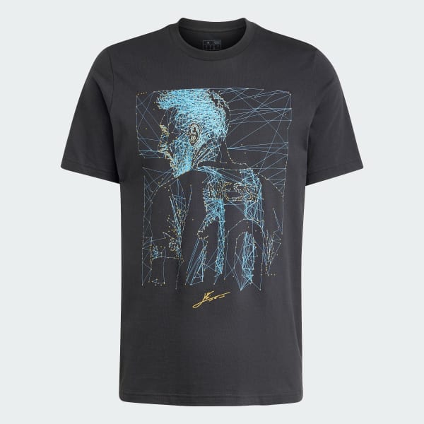 สีดำ เสื้อยืดพิมพ์ลาย Messi Football