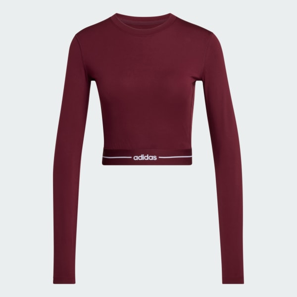 Burgendur Hyperglam Cropped Long Sleeve t-skjorte