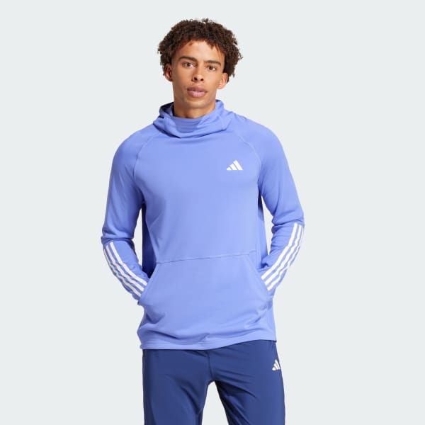 modrá Own the Run 3-Stripes Hoodie