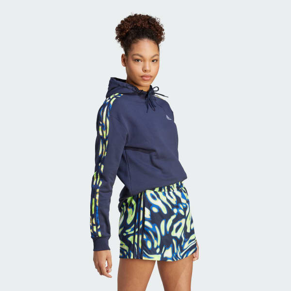 Azul Polera con capucha 3 Tiras Vibrant Print