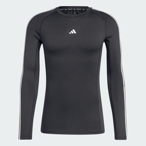 Schwarz TECHFIT Compression Training 3-Streifen Longsleeve