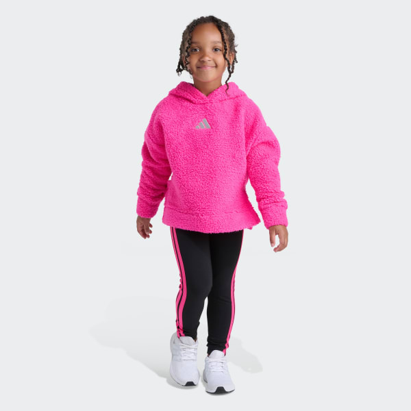 Pink 2-Piece Long Sleeve Sherpa Pullover & Leggings Set Kids