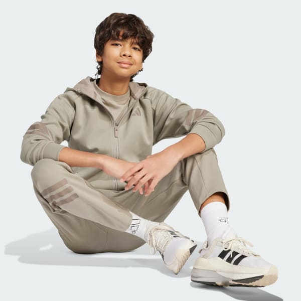 Beige Future Icons 3-Stripes Full-Zip Hooded Track Jacket Kids