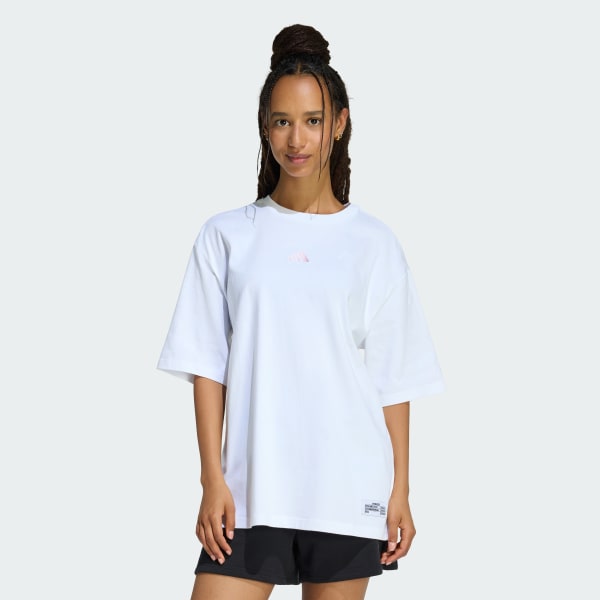 White MINI EMBROIDERY OVERSIZED GRAPHIC T-SHIRT