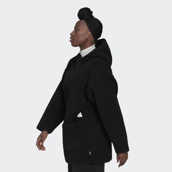 cierna Tepláková bunda Polar Fleece Long Hooded