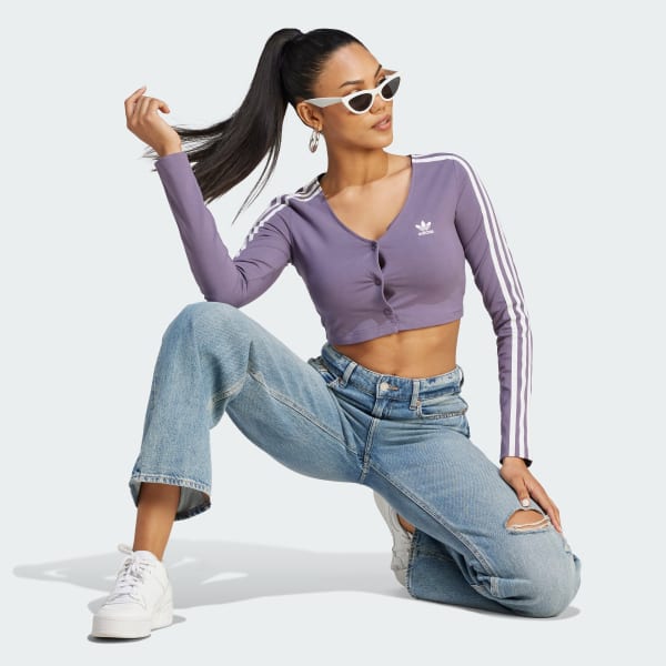 US Lifestyle | adidas Sleeve Long - 3-Stripes | Tee Button Purple Classics adidas Women\'s Adicolor