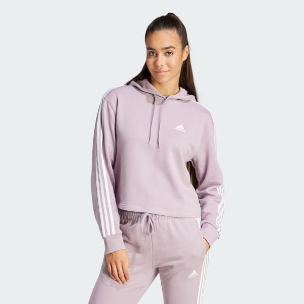 adidas Sudadera Corta con Gorro Essentials 3 Franjas Felpa Francesa Violeta adidas Mexico
