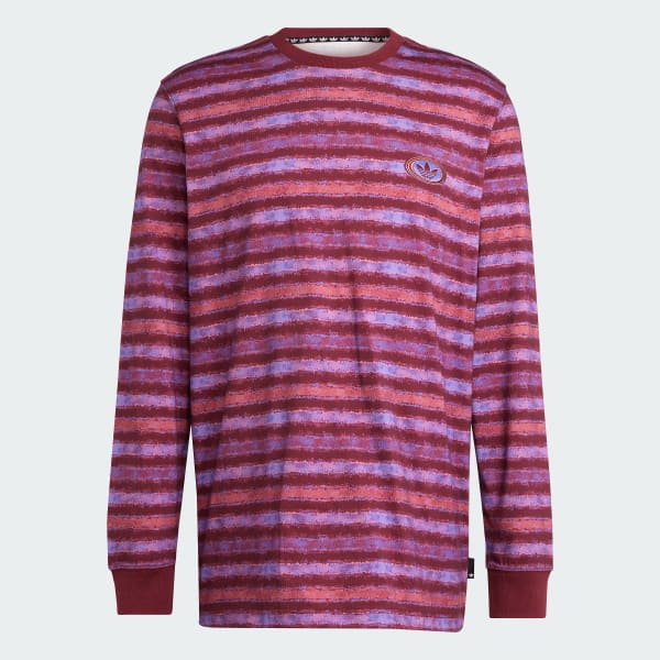 Burgundy adidas Originals 90s Long Sleeve Stripe T-shirt
