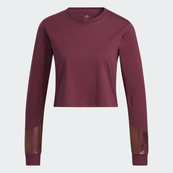 Burgundy Holiday Graphic Cropped Long Sleeve Tee JLS77