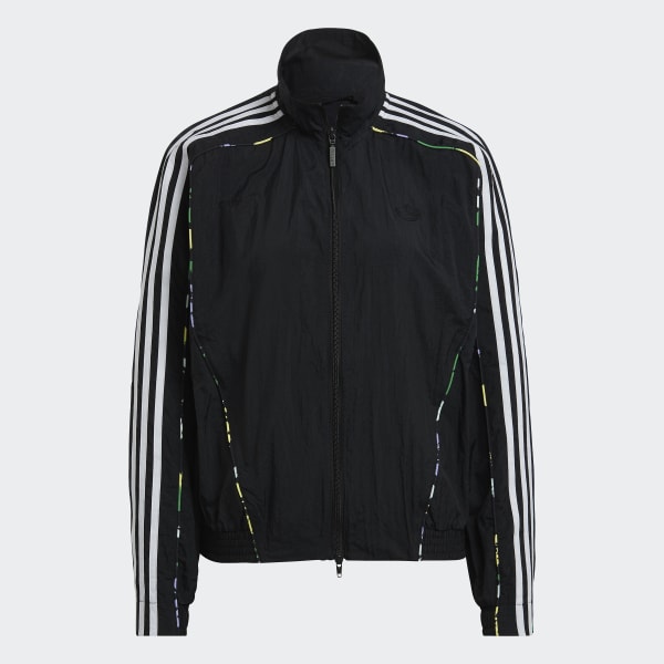Đen Track Jacket Dệt Thoi Viền Hoa JKY61