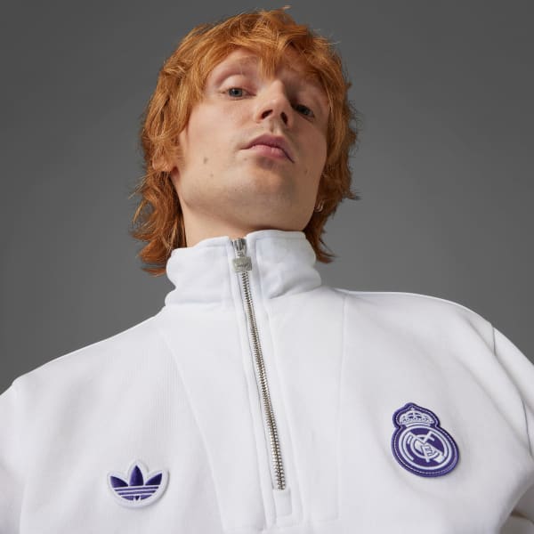 wit Real Madrid Terrace Icons Trui met Halflange Rits