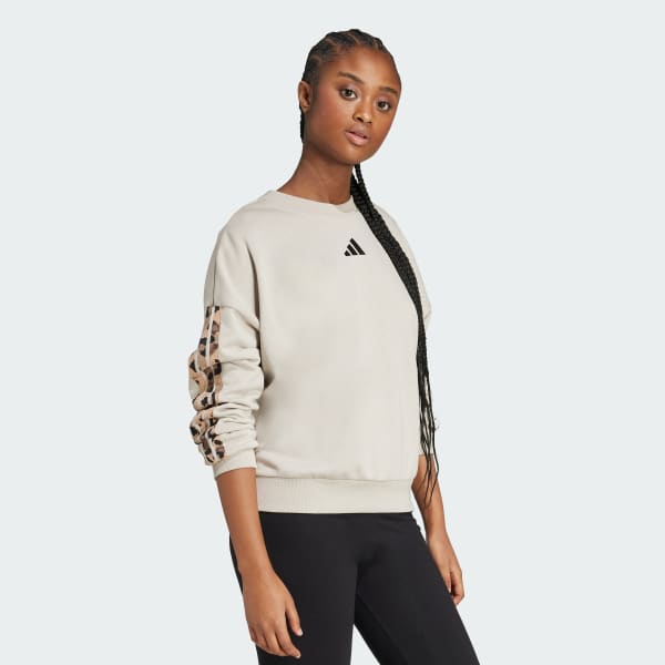 Beige 3-Stripes-sweatshirt i frotté med dyreprint