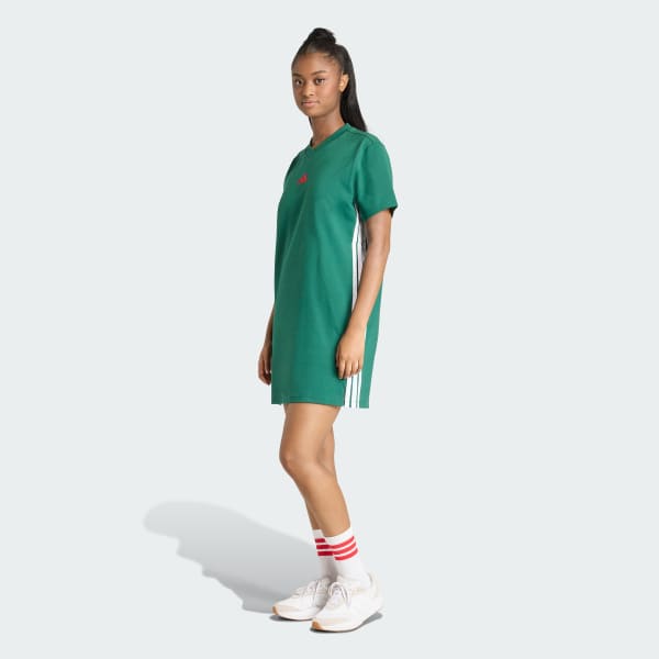 Verde Vestido Tipo Playera Essentials 3 Franjas Tejido de Punto Jersey