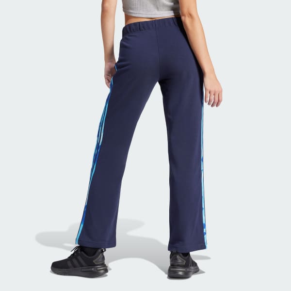 Azul Pantalón de Felpa Francesa Estampado Floral 3 Tiras