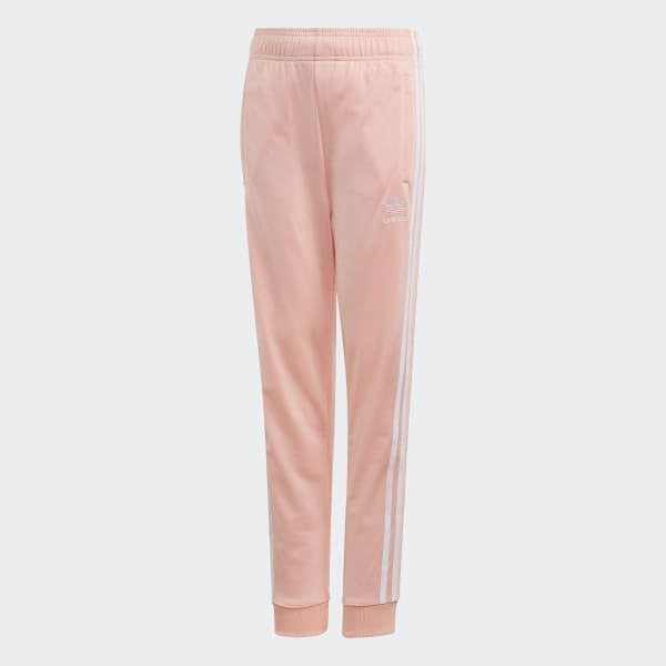 pink and white adidas pants