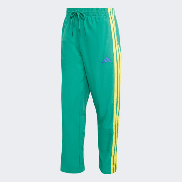 Verde Calça Esportiva em Malha e Bainha Aberta Essentials Três Listras