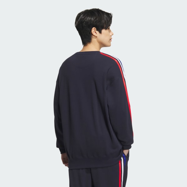 ブルー エッセンシャルズ プラス ルーズフィット スリーストライプス フレンチテリー スウェットシャツ