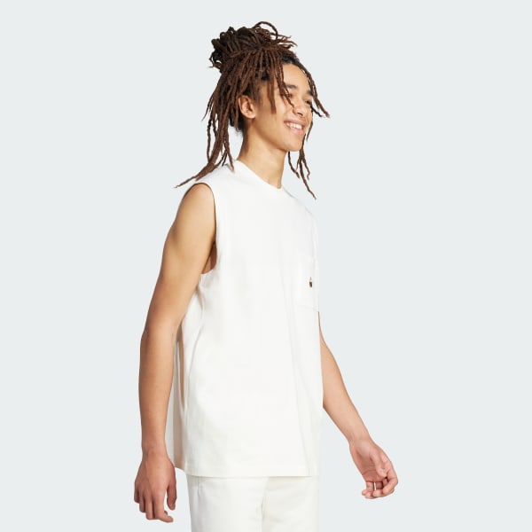 สีขาว เสื้อกล้ามลายกราฟิก Dog Hoop พร้อมแบบปะ