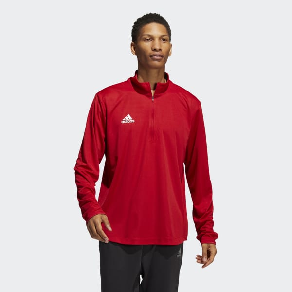 adidas Under the Lights Long Sleeve 1/4 Zip Knit Sweatshirt - Red