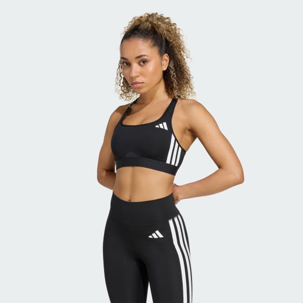 Preto Sutiã de Sustentação Intermédia 3-Stripes Powerreact Essentials