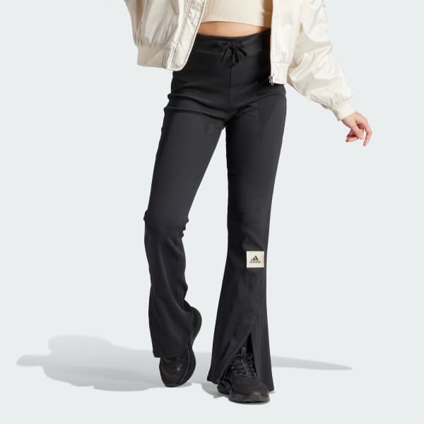 Topshop Women's Regular Glitter Rib Flare Pants, Black, Size 4