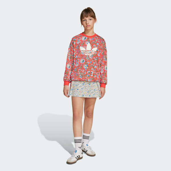 สีแดง เสื้อคอกลม adidas Originals X Liberty London สำหรับเด็ก