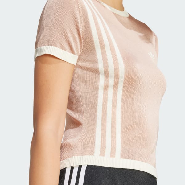 adidas Koszulka Knitted 3-Stripes Short - Beżowy | adidas Poland
