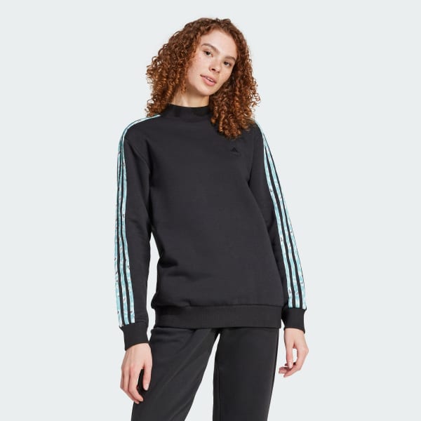 adidas Essentials 3-Stripes Animal-Print Sweatshirt Black