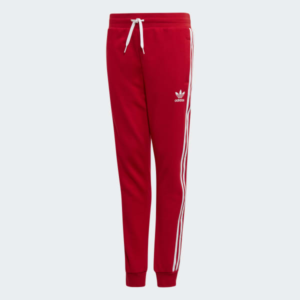 black adidas joggers with red stripes
