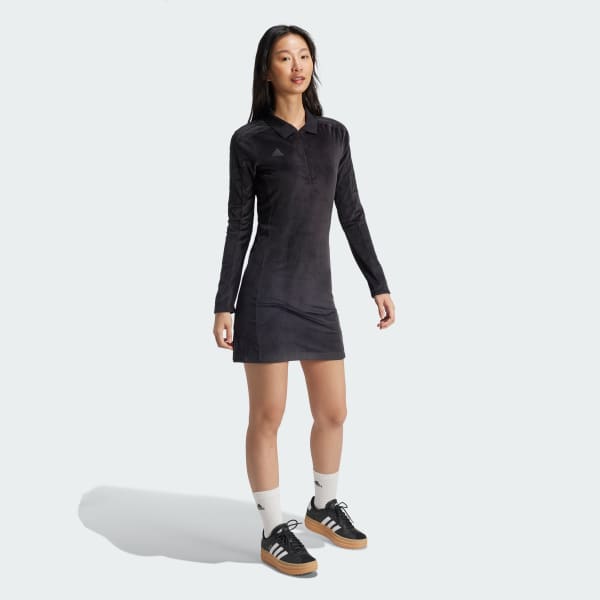 Black Tiro Cut 3-Stripes Stretchy Velour Dress