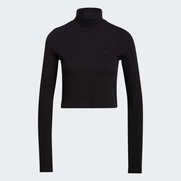Black Cropped Rib Long Sleeve Tee CK698