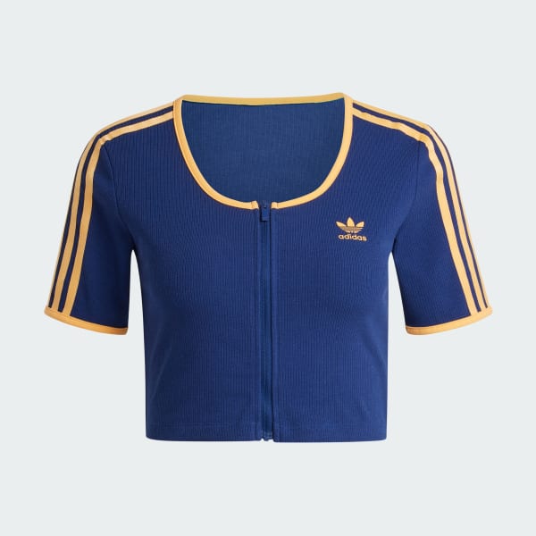 สีน้ำเงิน เสื้อแขนสั้นผ้าริบแต่งซิปยาวเต็มตัว adidas Originals