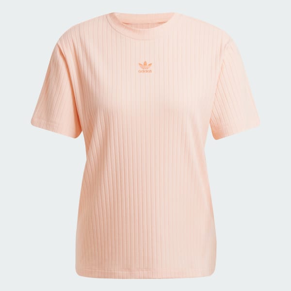 สีชมพู เสื้อยืดผ้าริบทรงกว้าง Essentials