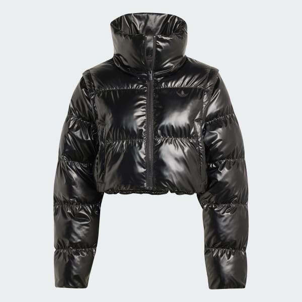 adidas Essentials Glossy Two-In-One Cropped Puffer - Black
