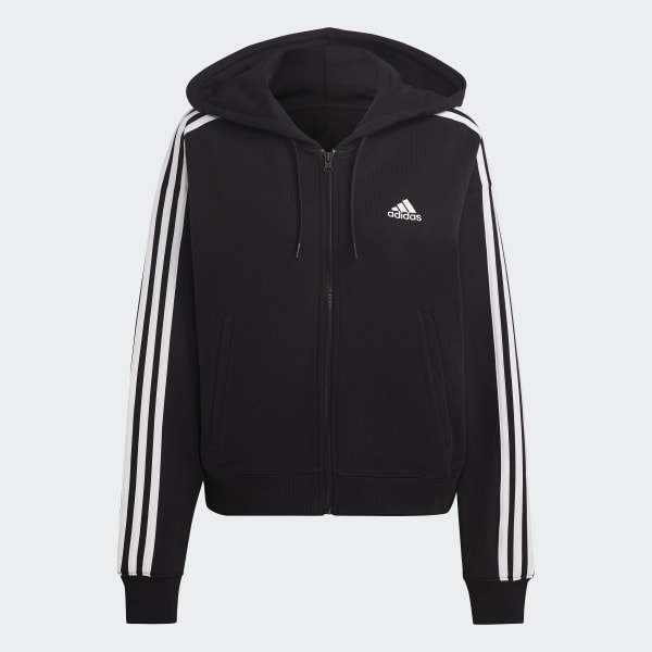 Noir Veste bomber à capuche entièrement zippée en molleton Essentials 3-Stripes