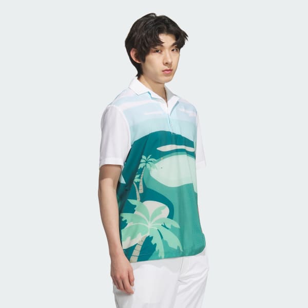 White PG Allover Print Short Sleeve Polo Shirt