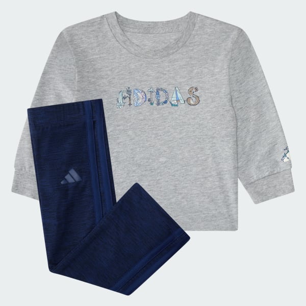Grey 2-Piece Long Sleeve Graphic Heather Tee & Flare Pant Set
