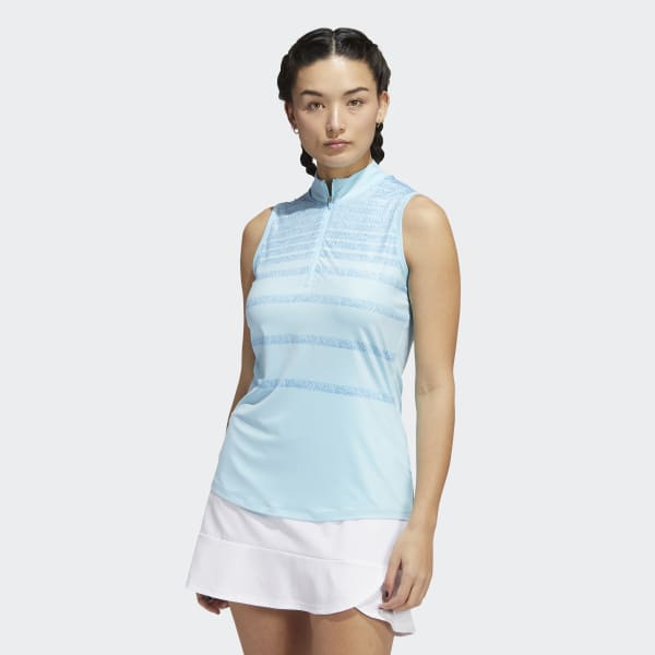 Blue Herringbone Stripe Sleeveless Polo Shirt CN343