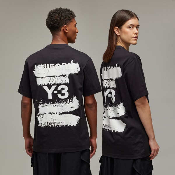 Black Y-3 그래픽 반팔 티