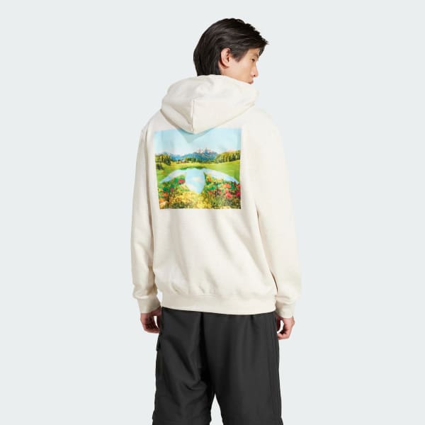 Blanco Sudadera con Gorro Estampada