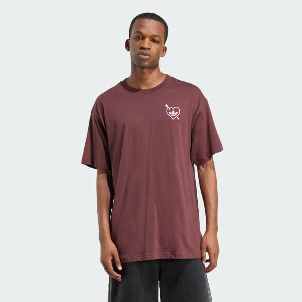 Burgundy Cupid and Heart Graphic Oversized T-Shirt