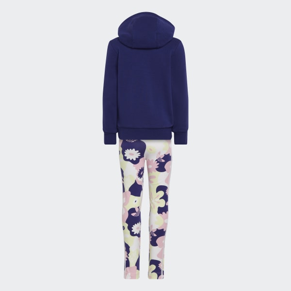 Bleu Ensemble Flower Print Hoodie and Tights