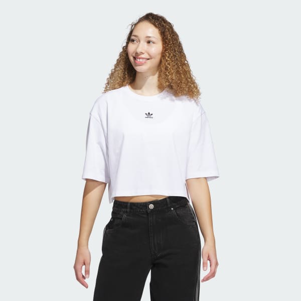 White Essentials Crop Tee